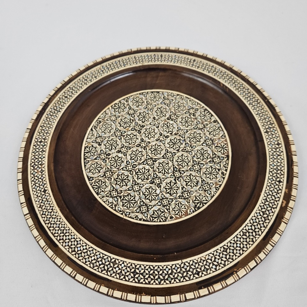 Vintage Egyptian Mosaic Plate Abalone MOP Inlay Decorative 12.5" Large